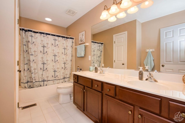 414 Alden Dr, Sycamore, IL 60178 - bathroom featuring tile patterned flooring, double vanity, and shower / bathtub combination with curtain