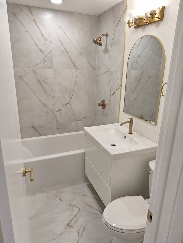 5841 Sunrise Ave, Clarendon Hills, IL 60514 - full bathroom with marble finish floors, vanity, and shower / washtub combination