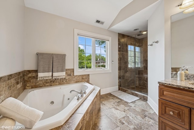 725 Park Plaine Ave, Park Ridge, IL 60068 - full bathroom with a shower stall, a whirlpool tub, vanity, and lofted ceiling