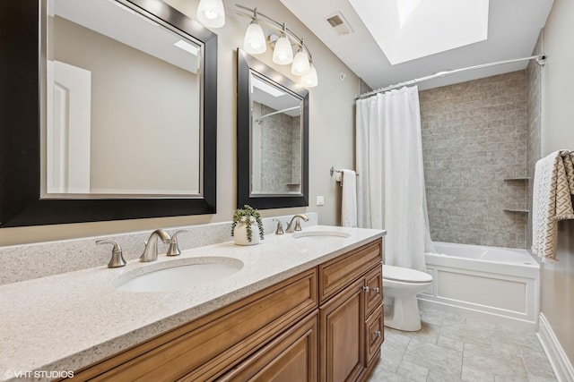 725 Park Plaine Ave, Park Ridge, IL 60068 - bathroom featuring a skylight, shower / bath combo, and double vanity