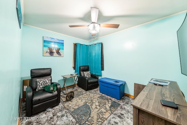 5813 Superior St, Berkeley, IL 60163 - living area with ornamental molding and ceiling fan