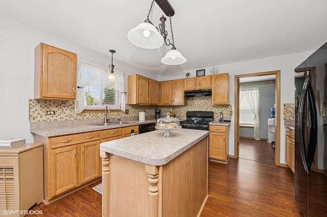 2930 Plumrose Ln, Mchenry, IL 60050 - kitchen with black appliances, light countertops, decorative backsplash, and under cabinet range hood