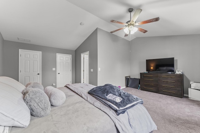59 Colonial Ct, Streamwood, IL 60107 - bedroom featuring carpet floors, vaulted ceiling, and a ceiling fan