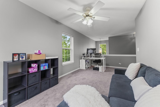 59 Colonial Ct, Streamwood, IL 60107 - living room with a desk, carpet flooring, and ceiling fan
