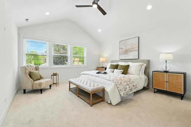 9709 S Leavitt St, Chicago, IL 60643 - bedroom featuring vaulted ceiling, light carpet, recessed lighting, and ceiling fan