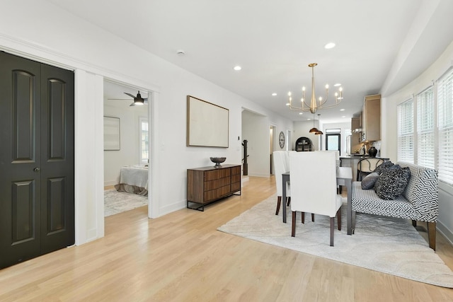 9709 S Leavitt St, Chicago, IL 60643 - dining room featuring a chandelier, recessed lighting, and light wood-type flooring