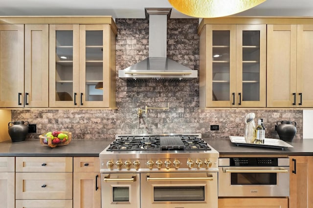 9709 S Leavitt St, Chicago, IL 60643 - kitchen with wall chimney range hood, stainless steel appliances, and dark countertops