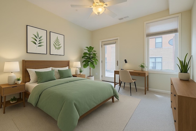 915 S Oak Park Ave Unit 1B, Oak Park, IL 60304 - bedroom with access to outside, light carpet, ceiling fan, and an office area