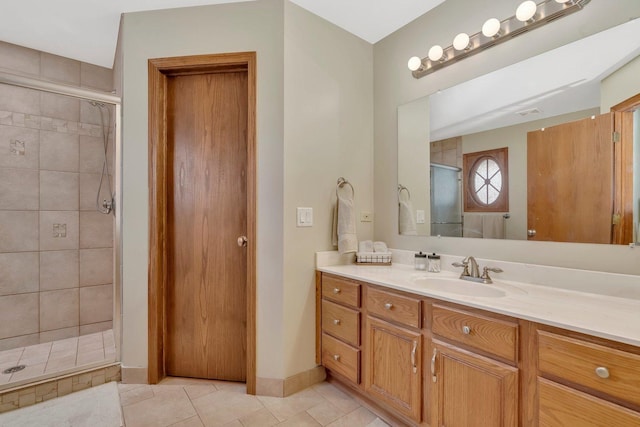 5209 Meadowbrook St, Plainfield, IL 60586 - full bath with vanity, a shower stall, and tile patterned flooring