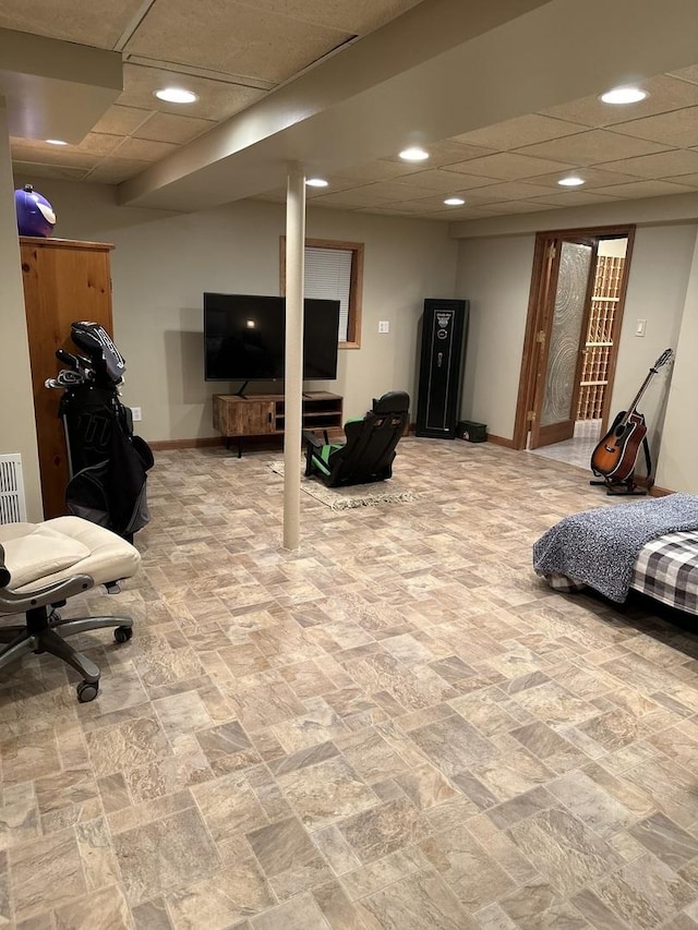 5209 Meadowbrook St, Plainfield, IL 60586 - finished basement with recessed lighting and a paneled ceiling
