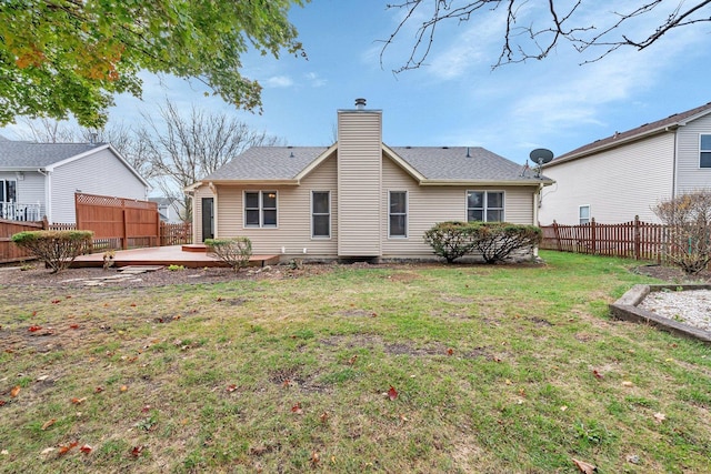 5209 Meadowbrook St, Plainfield, IL 60586 - rear view of property with a chimney, a fenced backyard, and a deck