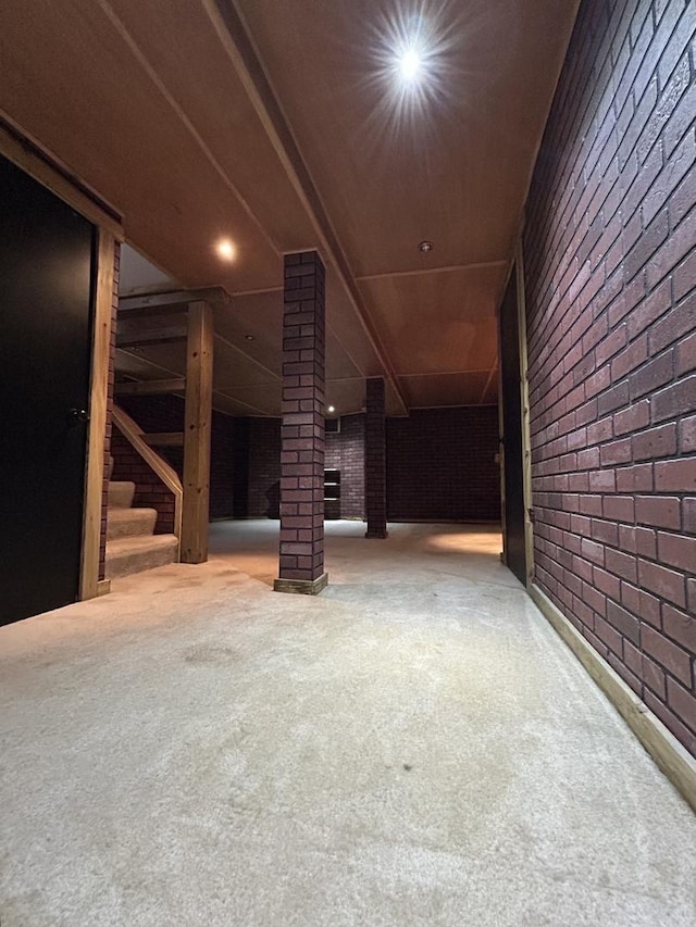 1636 N 75th Ave, Elmwood Park, IL 60707 - interior space with brick wall, stairway, and carpet flooring