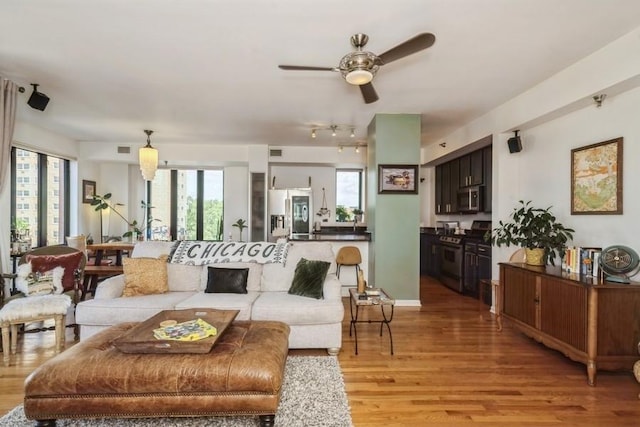 3232 N Halsted St Unit D412, Chicago, IL 60657 - living area with light wood finished floors and a ceiling fan