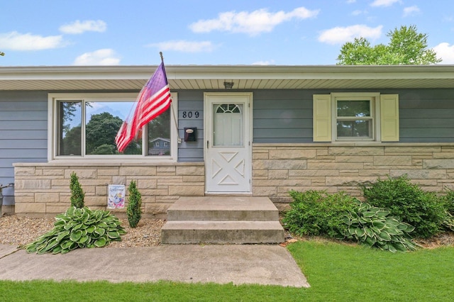 809 S Longview Rd, Monticello, IL 61856 - property entrance with stone siding