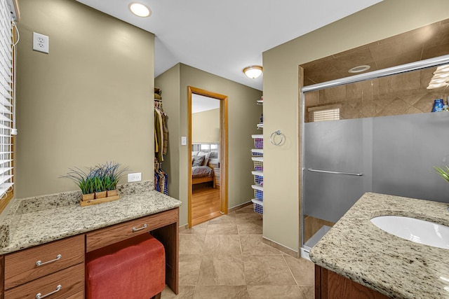 8353 Arrowhead Ln, Orland Park, IL 60462 - ensuite bathroom with a shower stall, vanity, tile patterned flooring, and recessed lighting