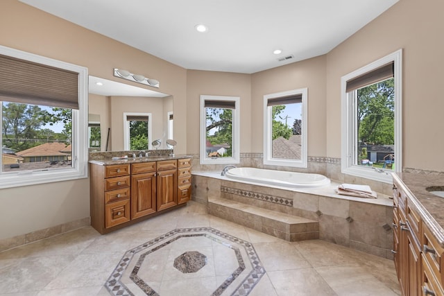 23 S Elm St, Palatine, IL 60067 - full bathroom featuring vanity, a bath, recessed lighting, and tile patterned floors