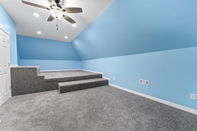 23 S Elm St, Palatine, IL 60067 - additional living space with vaulted ceiling, ceiling fan, carpet flooring, stairs, and recessed lighting