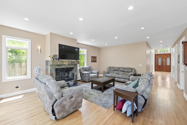 23 S Elm St, Palatine, IL 60067 - living room with light wood-style floors, recessed lighting, and a fireplace