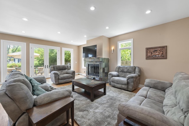 23 S Elm St, Palatine, IL 60067 - living area featuring light wood finished floors, recessed lighting, and a fireplace