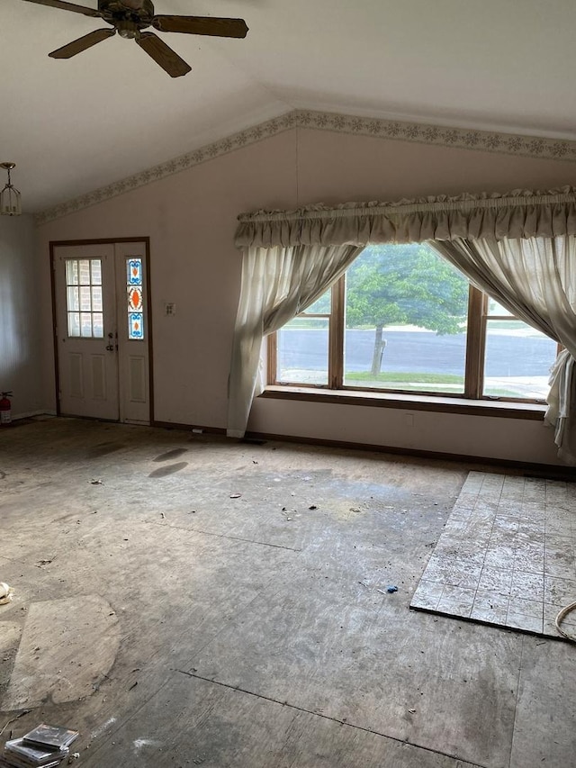 17212 Cottage Ct, Tinley Park, IL 60487 - unfurnished living room with lofted ceiling and a ceiling fan