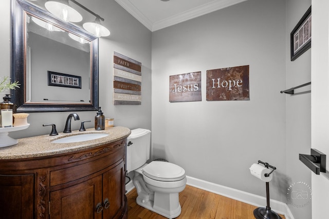 302 Carriage Hill Rd, Naperville, IL 60565 - half bathroom featuring wood finished floors, ornamental molding, and vanity