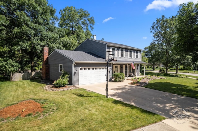 302 Carriage Hill Rd, Naperville, IL 60565 - view of front of home with a porch, driveway, a garage, and a chimney