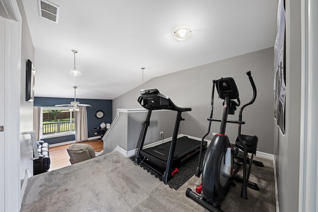 8331 W Chestnut Ct, Frankfort, IL 60423 - exercise room with vaulted ceiling and a ceiling fan