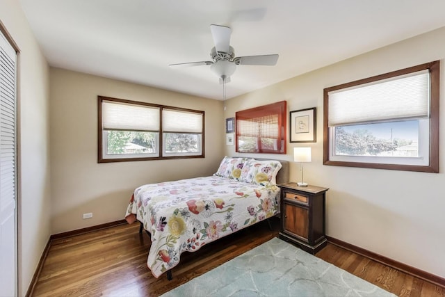 7203 W Lill St, Niles, IL 60714 - bedroom featuring multiple windows, wood finished floors, a ceiling fan, and a closet