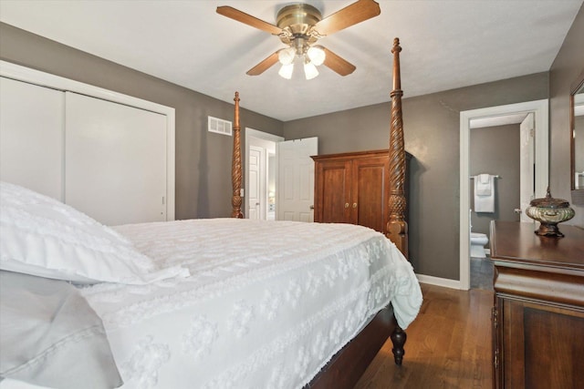 11740 Wagon Ln, Roscoe, IL 61073 - bedroom with wood finished floors, a ceiling fan, and ensuite bath