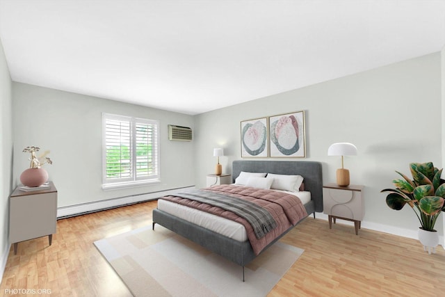461 N Jonathan Dr Unit 204, Palatine, IL 60074 - bedroom featuring a baseboard heating unit, light wood-style flooring, and a wall unit AC
