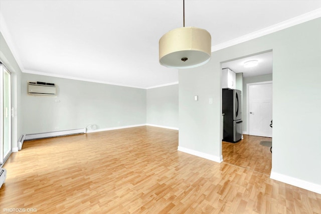461 N Jonathan Dr Unit 204, Palatine, IL 60074 - unfurnished room featuring a baseboard heating unit, light wood-type flooring, crown molding, and a wall mounted AC