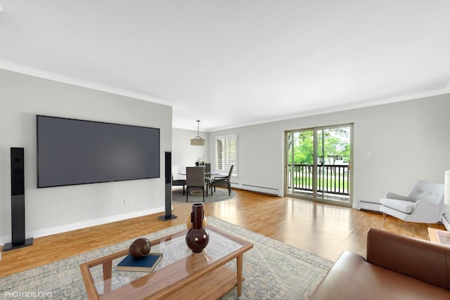 461 N Jonathan Dr Unit 204, Palatine, IL 60074 - living area with ornamental molding, wood finished floors, a baseboard heating unit, and baseboard heating