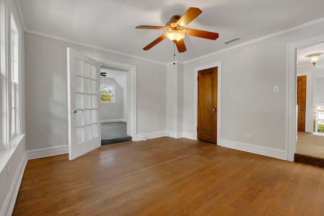 3838 Johnson Ave, Western Springs, IL 60558 - empty room with hardwood / wood-style floors, a ceiling fan, and ornamental molding