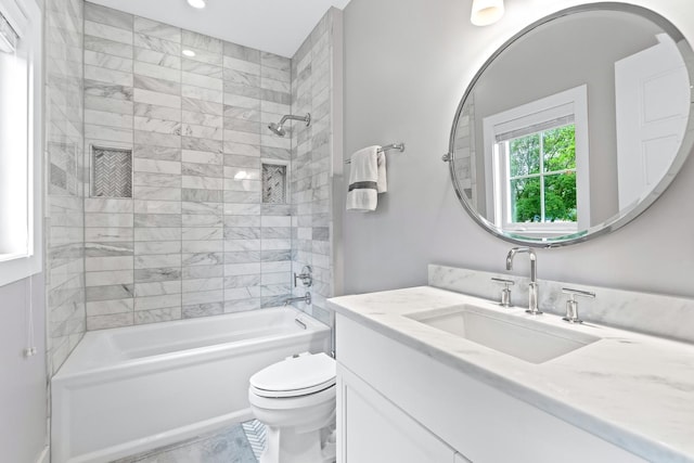 125 S Madison St, Hinsdale, IL 60521 - full bath featuring vanity, bathtub / shower combination, recessed lighting, and marble finish flooring