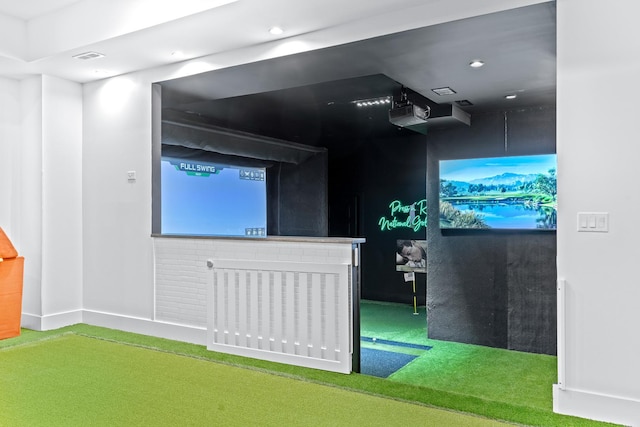 125 S Madison St, Hinsdale, IL 60521 - detailed view of golf simulator, carpet flooring, and recessed lighting
