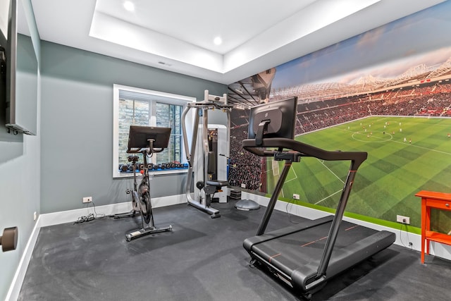 125 S Madison St, Hinsdale, IL 60521 - exercise area featuring baseboards and a raised ceiling