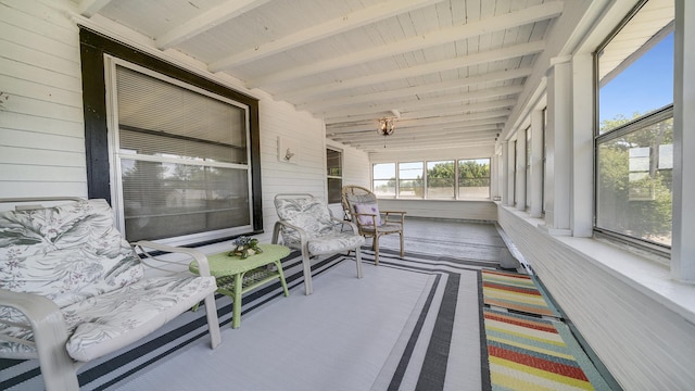 215 E 3rd St, Byron, IL 61010 - sunroom / solarium featuring beamed ceiling