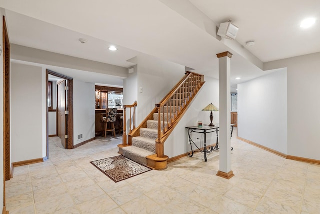 9901 Mission, Palos Park, IL 60464 - staircase with bar and recessed lighting