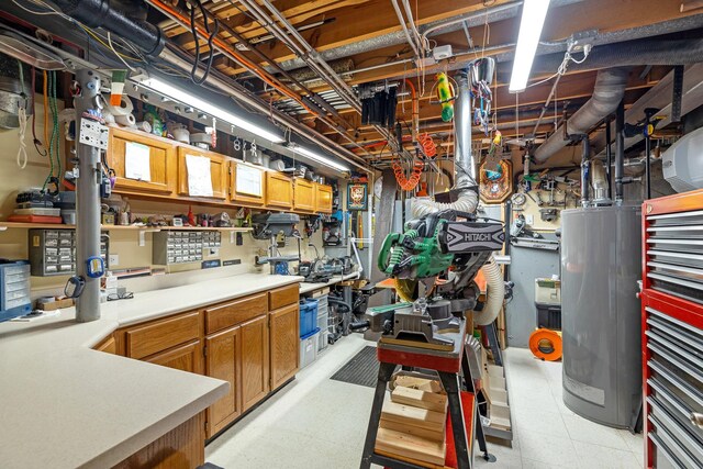 9901 Mission, Palos Park, IL 60464 - unfinished below grade area featuring water heater, light floors, and a workshop area