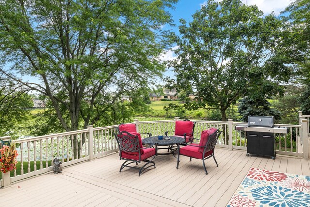 9901 Mission, Palos Park, IL 60464 - wooden terrace with a grill and outdoor dining space