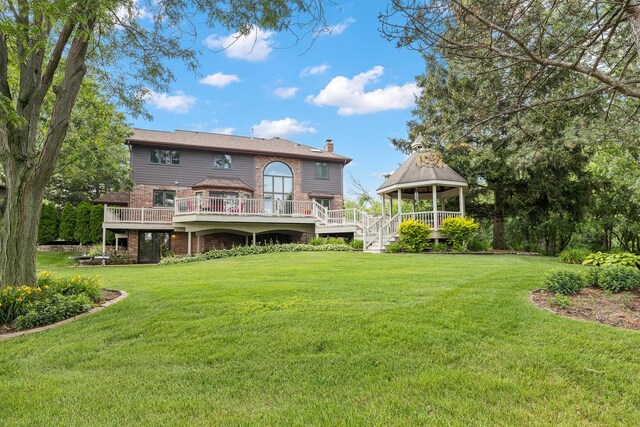 9901 Mission, Palos Park, IL 60464 - rear view of house featuring a gazebo, a wooden deck, a chimney, and a yard