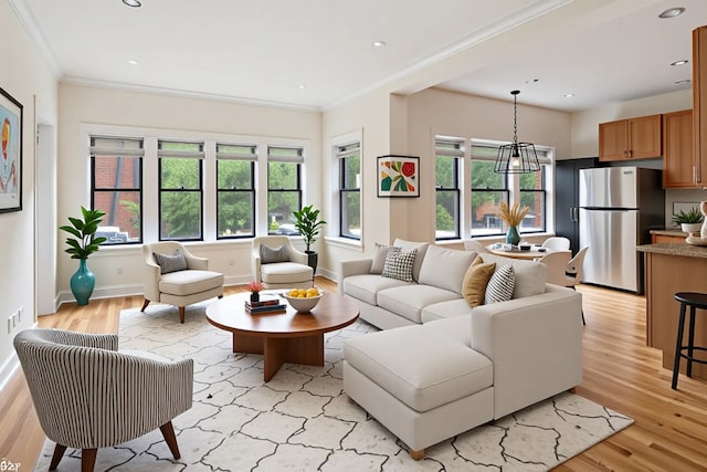 4023 N Southport Ave Unit 1, Chicago, IL 60613 - living area with ornamental molding, light wood-style flooring, and recessed lighting