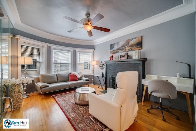 945 E Hyde Park Blvd Unit 2, Chicago, IL 60615 - living room with crown molding, a ceiling fan, and wood-type flooring