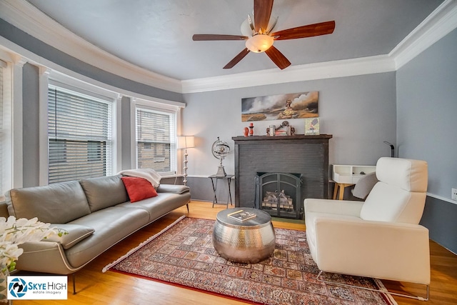 945 E Hyde Park Blvd Unit 2, Chicago, IL 60615 - living area with ornamental molding, wood finished floors, ceiling fan, and a fireplace