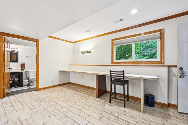 42280 N Center St, Antioch, IL 60002 - office with built in study area, crown molding, wood finished floors, and recessed lighting