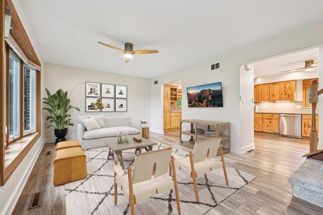 42280 N Center St, Antioch, IL 60002 - living area featuring ceiling fan and light wood-style flooring