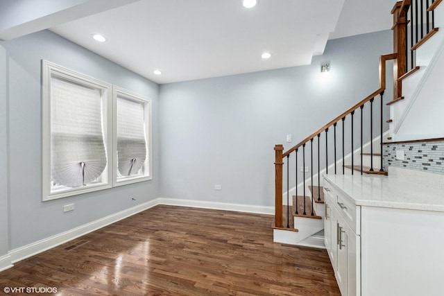629 E 87th Pl, Chicago, IL 60619 - interior space featuring stairway, dark wood-type flooring, and recessed lighting
