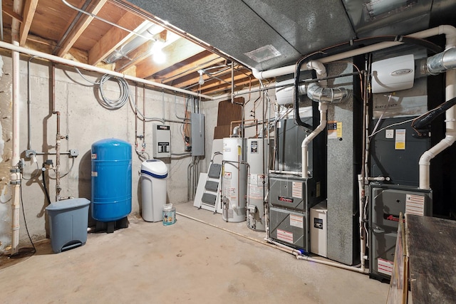 utilities featuring water heater and electric panel