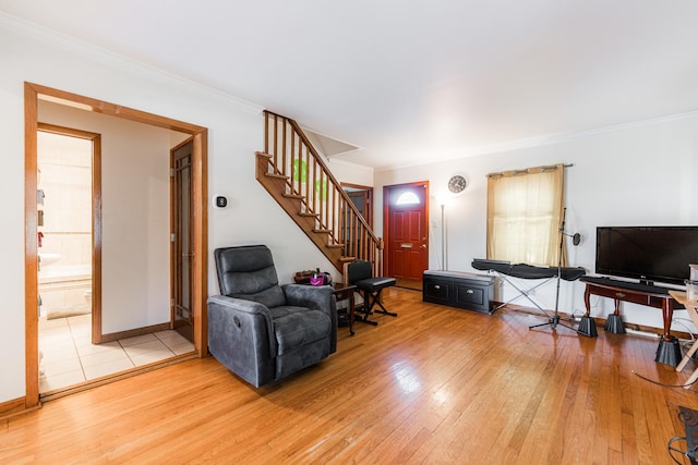 29 Oak Ridge Ave, Hillside, IL 60162 - living room with light wood-type flooring, stairs, and crown molding