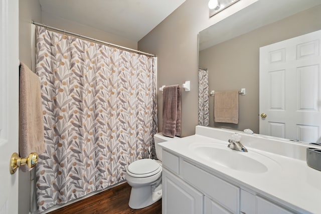 10582 Scott Dr, Huntley, IL 60142 - bathroom with vanity, wood finished floors, and curtained shower